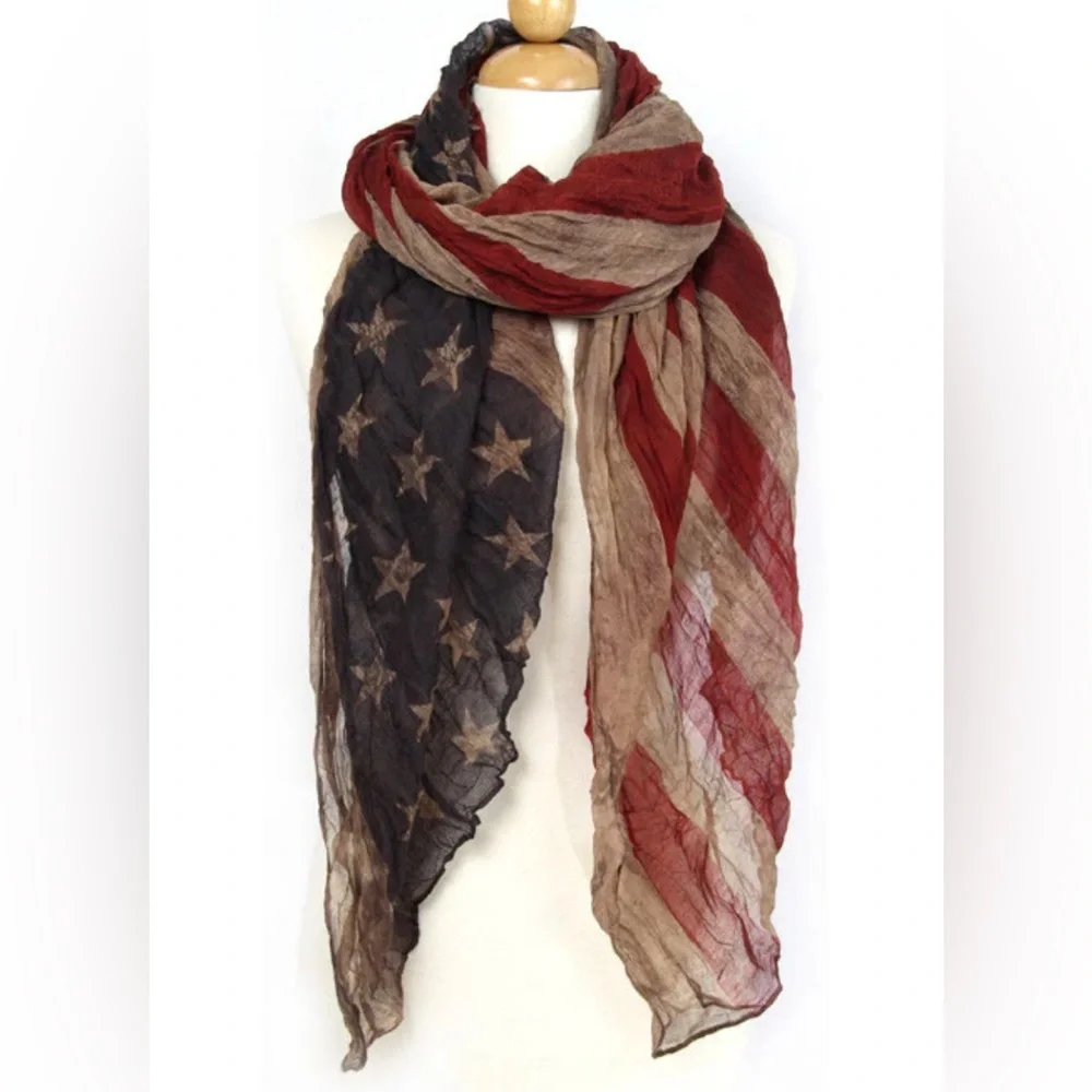 Vintage Tone American Flag Poncho/Scarf NEW